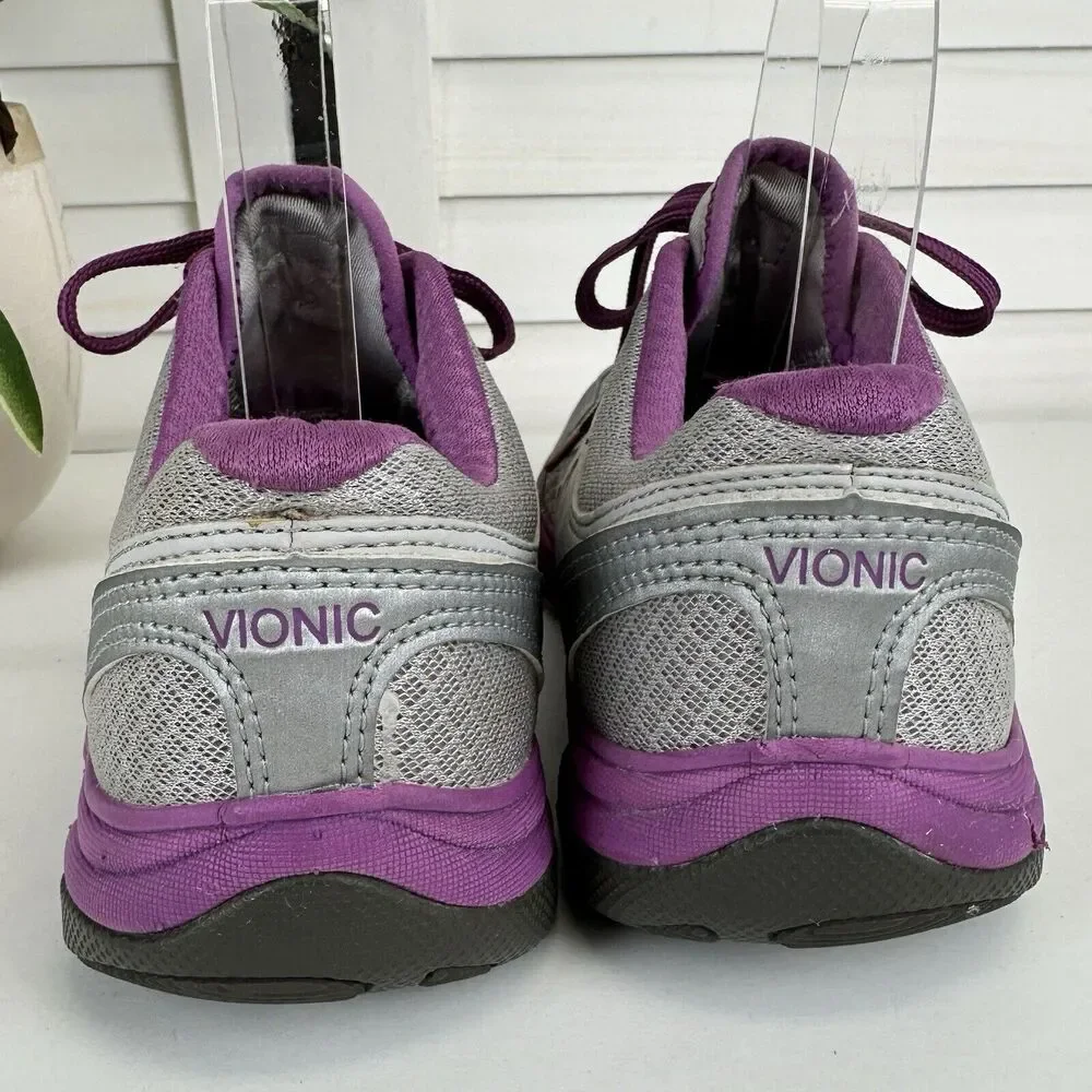 Vionic Venture Low Top Sneaker Silver Purple Arch Support Orthopedic Shoe Size 6